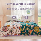 MSGKV Boho Throw Blanket 90"x108" Floral Blanket for Bed 100% Cotton Spring Breathable Lightweight Farmhouse King Blankets All Seasons Home Decor Muslin
