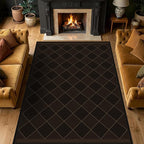 Large Dark Brown Checkered Easy Jute Outdoor Area Rug 5x7, Boho Diamond Geometric Pattern Non-Slip Living Room Patio Rug Indoor, Low Pile Stain Resistant Boho Decor Carpet for Dining Room and Office