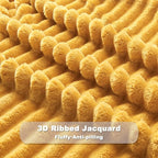 NEWCOSPLAY Super Soft Queen Blanket Mustard Yellow Premium Silky Flannel Fleece 3D Ribbed Jacquard Lightweight Bed Blanket All Season Use (Mustard Yellow Ribbed, Queen(90"x90"))