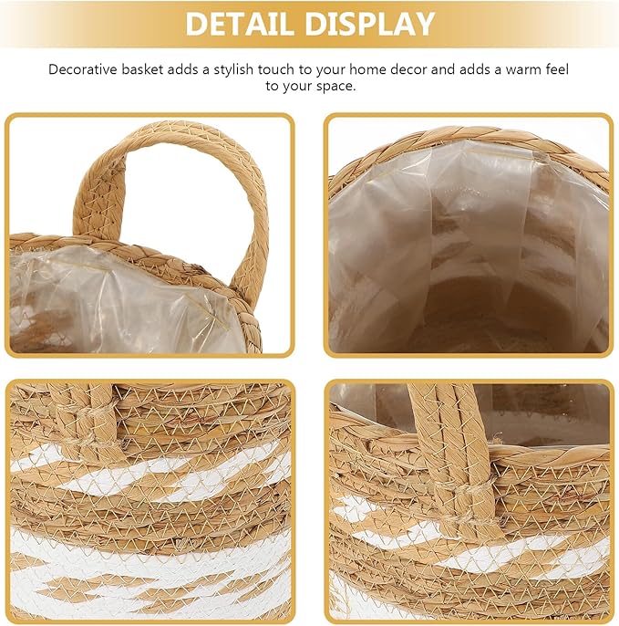 Large Seagrass Plant Basket Woven Planter for Indoor Outdoor Plants Handmade Straw Storage Pot with Handle Natural Boho Decorative