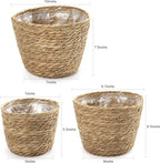 Athaliah Plant Basket Set of 3, Woven Plant Baskets Indoor with Plastic Liner, Water Hyacinth & Corn Husk Planter Baskets, Floor Plant Baskets for Pots, Rustic Farmhouse Home Decor