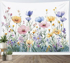 LB Rustic Floral Tapestry Wall Hanging Pink Purple Floral Green Plant Tapestry Aesthetic Wildflower Botanical Tapestries for Bedroom Living Room College Dorm Wall Decor,59Wx51H inches