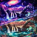 Lahasbja Galaxy Tapestry, Trippy Planet Wall Art, UV Reactive Waterfall Landscape, Mysterious Neon Plants, Polyester, for Bedroom, Living Room, Office