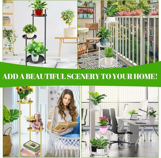 Plant Stand Indoor Tall, Black Corner Tiered Round Plant Stand for Indoor Multiple Plants, Metal Flower Pot Stands Outdoor Holders Plant Shelf Display Rack for Balcony Living Room (3 Tier-Cream white)