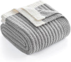 Snuggle Sac Soft Ribbed Throw Blanket for Couch, Microfiber Fluffy Knit Throws, Luxurious Fuzzy Blankets for Couch, Sofa, Travel, Grey, 50x60 inches