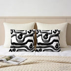 Abstract Black and White Brush Stroke Throw Pillow Covers 18x18 Set of 2, Modern Geometric Art Cushion Cases, Minimalist Boho Decorative Pillowcases for Farmhouse Sofa Couch Living Room Bedroom Decor