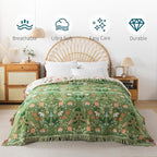 Boho Throw Blanket for Bed-100% Cotton Soft Breathable Farmhouse Decor Boho Quilt for Sofa (Bright Green, 60"x80")