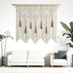 Youngeast Large Macrame Wall Hanging Boho Woven Tapestry Bohemian Macrame Wall Decor Handmade Tassel Tapestry Home Decoration for Bedroom Living Room 39"X31" (Wood Dowels Not Included) (Beige)