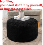 Asuprui Unstuffed Pouf Ottoman Round Poof Ottoman No Filler Soft Faux Fur Foot Stool 20x20x12 Inches Fuzzy Chair Floor Pouf Foot Rest with Storage for Living Room Bedroom Black