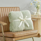 Amélie Home Waffle Chenille Throw Blanket for Couch, Pineapple Stitch Knit Soft Cozy Knit Blanket Decorative Throw for Sofa, Chair, 50"x60", Sage Green&Ivory
