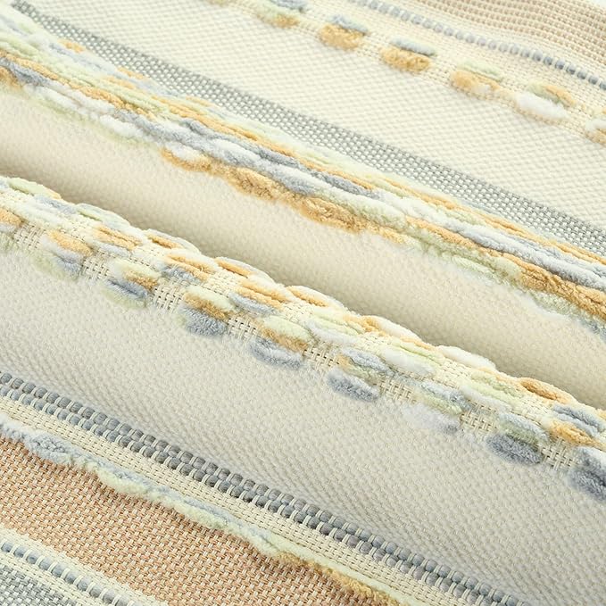 FUTEI Blue Green Khaki Decorative Throw Pillow Covers 12x20 Inch Set of 2, Soft Tufted Striped Textured Accent Pillow Case,Boho Pillows for Couch Decor