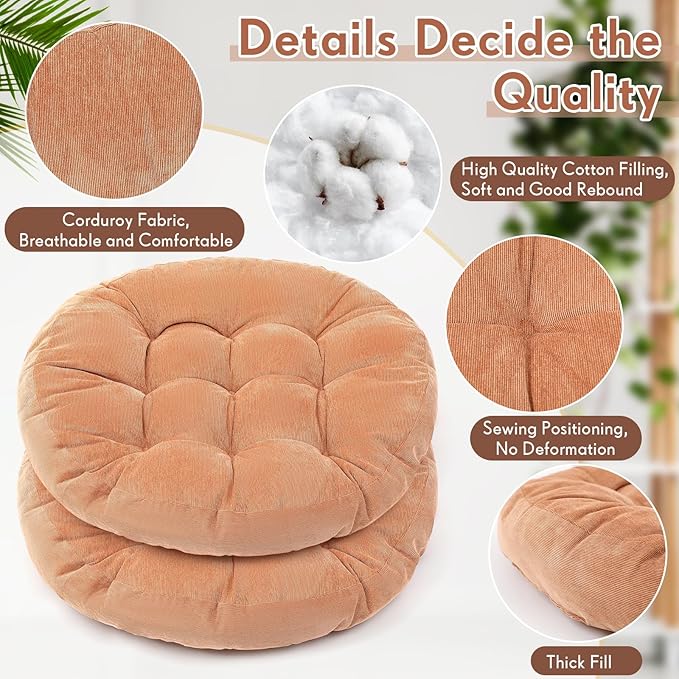 Jerify Floor Pillow Cushions Large Round Square Large Meditation Floor Pillow for Classroom Adult Meditation Picnic Party Seating Learning Daycare School(Round,Light Brown,2 Pcs)