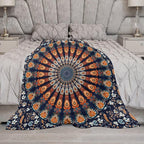 Indian Hippie Bohemian Throw Blanket Beautiful Peacock Mandala Blanket for Sofa Bed Couch Chair Or Dorm 60"x80"