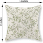 Sage Green Pillow Covers 16x16 Set of 2 Light Green Floral Chinoiserie Throw Pillows Vintage Rustic Toile Flower Decorative Pillow Cases Outdoor Chinoiserie Decor Cushion Case for Couch Sofa