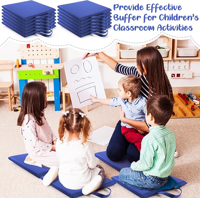 Suzile 12 Pcs 12'' Square Floor Cushions for Kids Classroom Flexible Floor Seating Elementary with Handles Classroom Carpet Cushions for Adults Toddlers Daycare Preschool School(Navy)