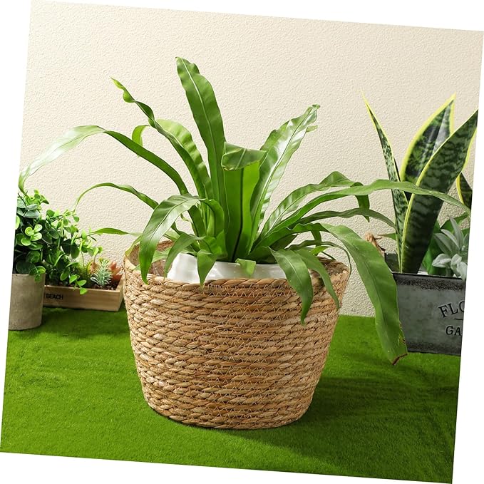 Elegant Rattan Plant Basket Wicker Hanging Basket Straw Woven Planter Home Decorative Flower Pot