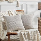 Fancy Homi 2 Packs Neutral Grey Euro Decorative Throw Pillow Covers 28x28 Inch for Couch Bed Sofa, Rustic Farmhouse Boho Home Decor, Soft Corss Corduroy Patchwork Textured Square Cushion Case 71x71 cm