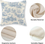 French Country Pillow Covers 18x18 Set of 2 Vintage Baby Blue Toile Throw Pillows Outdoor French Country Decorative Pillowcase Rustic Cottage Farmhouse Cushion Case for Couch Living Room Decor