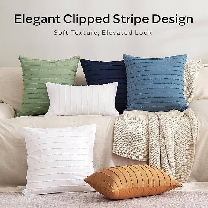 JELLYMONI 2 Pack Light Green Pillowcases 12" x20", Soft Microfiber Striped Tufted Pillow Covers(Pillows are not Included)