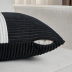 Fancy Homi Set of 2 Black White Decorative Throw Pillow Covers 22x22 Inch for Living Room Couch Bed Sofa, Farmhouse Boho Home Decor, Soft Cross Corduroy Patchwork Accent Square Cushion Case 55x55 cm