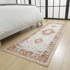 Amearea Vintage Design Runner Rugs for Living Room, 2x6 Machine Washable Floral Collection Traditional Bedroom Rug, Low Pile Cute Kids Room Print Carpet, No Slip Office Kitchen Home Decor, Gold Yellow