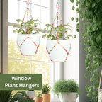2 Pack Macrame Plant Hanger (for 8" Pot), Glass Beaded Plant Hangers Indoor Outdoor | Colorful Hanging Planters, Hanging Plants Holders | No Pot/Plant Included (2PK, for up to 8")