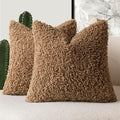 Foindtower 2 Pieces 16x16 Inch Dark Bronze, Faux Fur Throw Pillow Cover Accent Sherpa Furry Pillow Covers Fuzzy Soft Pillowcases Cozy Sheepskin Decorative Fleece Cushion Case for Bed Couch Living Room