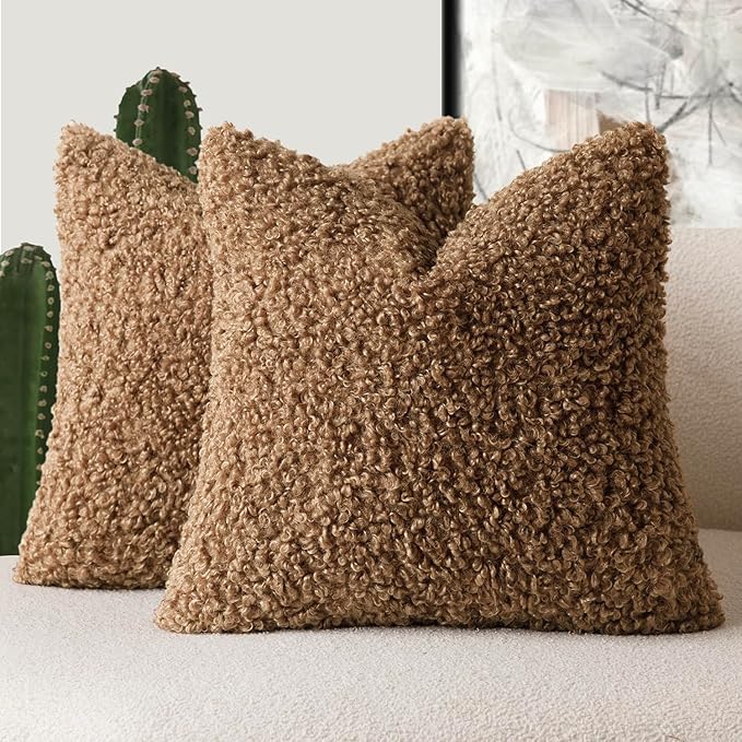 Foindtower 2 Pieces 24x24 Inch Dark Bronze, Faux Fur Throw Pillow Cover Accent Sherpa Furry Pillow Covers Fuzzy Soft Pillowcases Cozy Sheepskin Decorative Fleece Cushion Case for Bed Couch Living Room