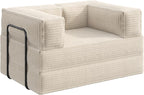 WLIVE 60'' Futon Sofa Bed, Convertible Sleeper Sofa, Folding Pull Out Couch Boneless Mattress with Fixed Frame, Corduroy, Greyish Beige
