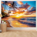 AOHMPT Ocean Sunset Tapestry, Beach Evening Sunset Tapestry, Natural Beach Palm Tree Landscape Poster, Seaside Landscape Wall Hanging for Bedroom, Dorm Room and Living Room Wall Decor 79" L x 59" W