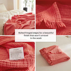 Simple&Opulence Cotton Muslin Throw Blanket 4 Layers for Bed, Couch, Woven Gauze Blanket with Tassels, Soft Lightweight Cozy Pre-Washed Breathable Farmhouse Decoration for All-Season(Coral)
