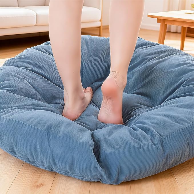 Extra Large Floor Cushion Seating Round Floor Pillow Papasan Swing Cushion for Adults Oversized Playroom Pillows Reading Nook Big Pillow for Sitting Yoga Living Room Sofa (Lake Blue, Classic)