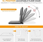 Floor Chair with Back Support 14-Position Adjustable Floor Chair Portable Ground Seating for Adults & Kids Foldable Meditation Seat with Japanese KOYO Bearings & Washable Linen Cover (Grey)