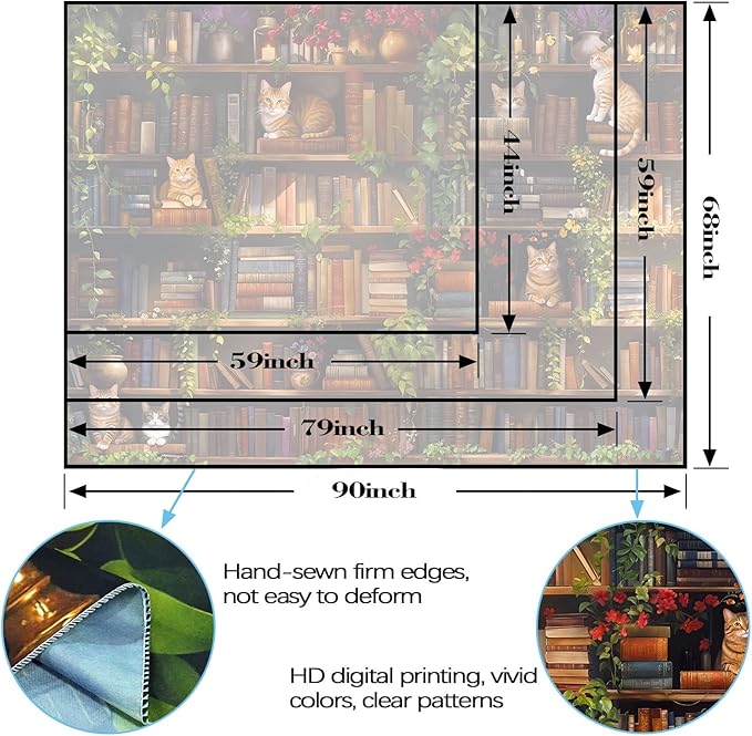 Accnicc Plant Cat Bookshelf Tapestry Botanical Floral Flower Cats Book Tapestries Wall Hanging Vintage Library Small Tapestry for Bedroom Living Room Dorm 60 x 44 inch