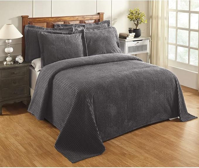 Better Trends Chenille Bedspreads Full/Double Size, Gray 100% Cotton Chenille Stripe Design Tufted Bedding Coverlet Soft Lightweight, 81"x110" 1 Pieces Jullian Collection