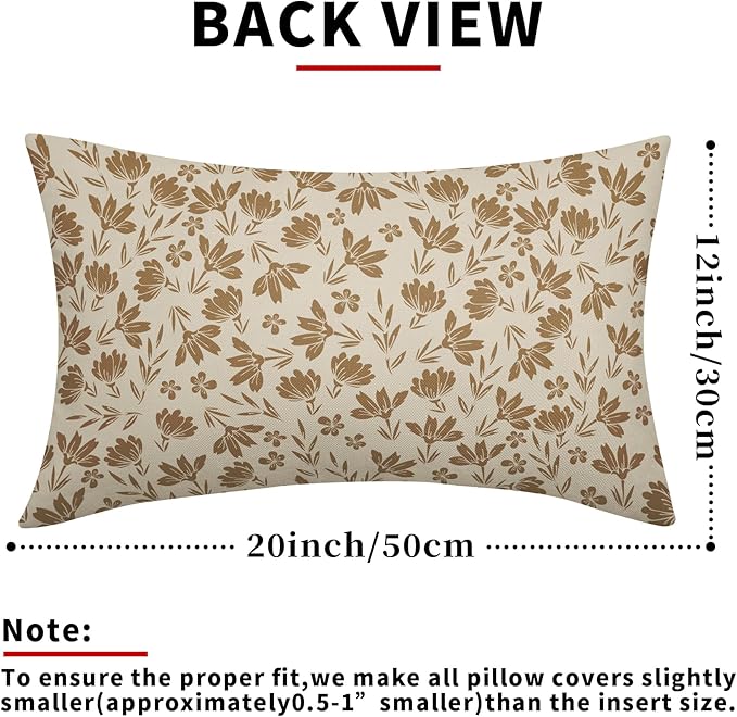 Brown Floral Pillow Covers 12x20 Set of 2 Vintage Rustic Old Style Cute Small Flower Brown Cream Print Decorative Outdoor Pillowcases Farmhouse Throw Cushion Case Decor for Couch Sofa Bed
