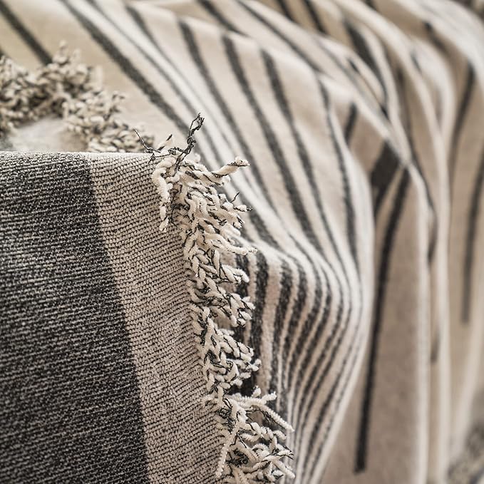 VClife Large Sofa Cover Chenille Couch Cover for 2 Cushion Couch Sofa, Modern Beige Gray Striped Couch Covers for Kids Washable Sectional Sofa Protector with Tassel 71"X118"