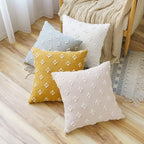 ANRODUO Pack of 2 Beige Floral Boho Decorative Throw Pillow Covers with Tufted Rhombic Jacquard for Room Decor Boho Pillow Covers Decorations 18x18 Soft Pillowcase for Couch Sofa Bed and Living Room