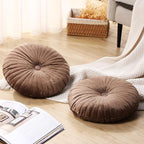 Namalu 2 Pcs Round Throw Pillow 13.8 Inch Decorative Round Velvet Floor Pillows Pumpkin Throw Pillows with Center Button for Thanksgiving Home Decor Living Room Sofa Couch Bed Chair (Coffee)