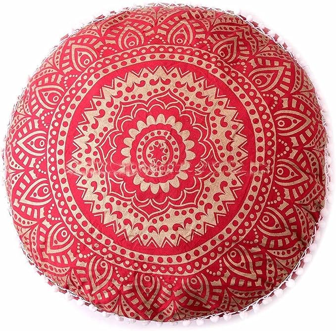 Indian Mandala Pouf Cover Footstool Ethnic Mandala Pouf Cover Indian Cotton Round Pouffe Ottoman Pouf Cover Pillow Ethnic Decor Pet Dog Bed Chair