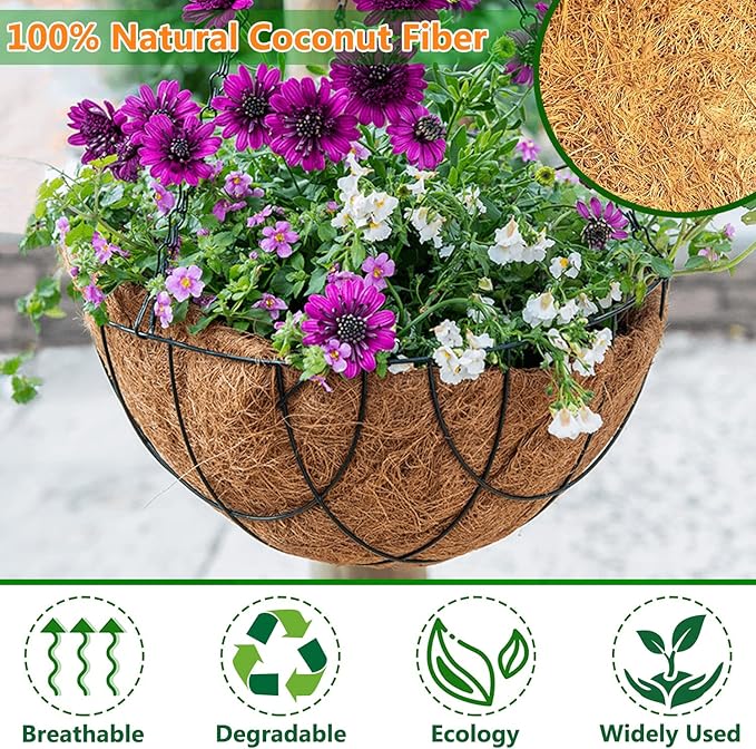 Coco Liners for Planters - 4 Pack 18 Inch Round Hanging Basket Liners, 100% Natural Coconut Fiber Replacement Liners for Hanging Baskets Planters Flowers, Plants, Vegetables (18'' Pack of 4)