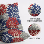 4th of July Pillow Covers 18X18 Inch Set of 2, Patriotic Blue Red Grey Modern Dahlia Floral Print Holiday Decorative Throw Pillow Covers Outdoor Farmhouse Cushion Case for Couch Sofa Bed Decor