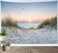HVEST Ocean Beach Tapestry Wall Hanging, Sunset Seabird and Beach with Grass Wall Hanging Tapestry Natural Landscape Tapestry for Bedroom Living Room Dorm Decoration Wall Decor, 59x51 Inches