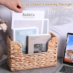 Woven Hanging Magazine Holder Water Hyacinth Storage Basket Wall Mounted Wicker Organizer Boho Modern Farmhouse Book Rack with Handle File Newspaper Mail Holder for Home Office