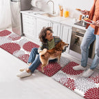 Anti Fatigue Kitchen Mats,17"x59"+17"x29" Non Slip Boho Dahlia Kitchen Rugs Sets of 2,Farmhouse Waterproof Kitchen Mat for Floor,Cushioned Standing Mat for Office,Laundry,Sink,Desk,Red