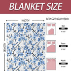Blue Plum Blossom Blanket 50×60 Inch,Asian Ink Painting Style Lightweight Flannel Throw with Japanese Botanical Flower on White,Oriental Zen Minimalist Art Home Decor,Gifts for Girls,Women