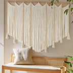 Jakalin Macrame Wall Hanging White Beads Boho Wall Decor for Living Room Bedroom or Nursery Texture Yarn Wall Art 57" W × 43" L