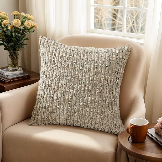4 Pack Neutral Corduroy Decorative Boho Couch Throw Pillow Covers 18x18 Inch for Sofa Living Room Bedroom Home Decor