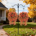 Outdoor Hanging Artificial Flowers Basket: Realistic Fake Plants Basket with Solar String Lights for Home Garden Enthusiasts - 10 Inch Faux Silk Flower Baskets for Porch Wall Patio Tree Decor