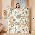 Boho Floral Throw Blanket, Bohemian Soft Cozy and Warm Couch Blankets Gift for Flower Lover, Decorative Blankets for Sofa Couch Bed, White Green 50×60 inches